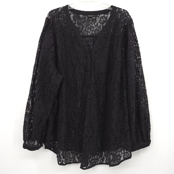 Torrid lace Harper top Size 4X black semi-sheer - Picture 3 of 13